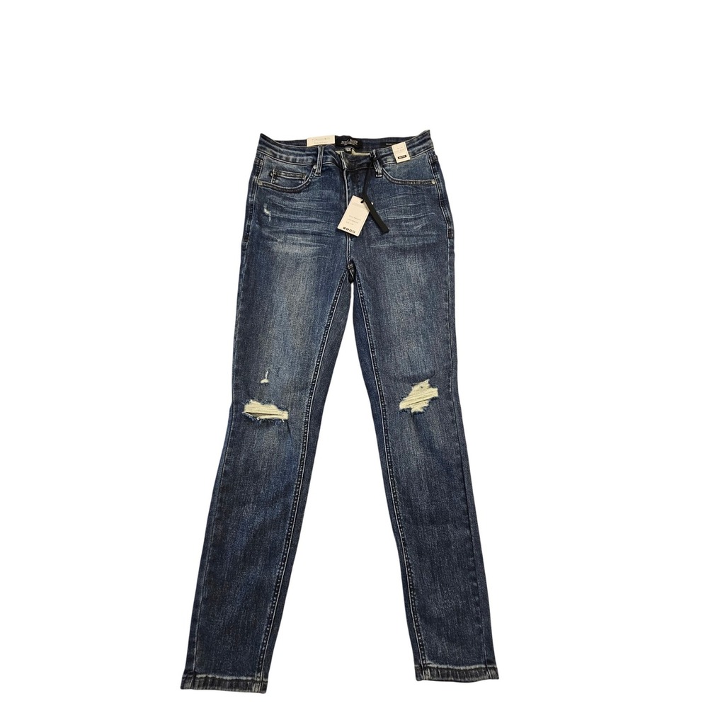 Judy Blue Mid Rise Skinny Fit Distressed Jeans Dark‎ Blue DK Size 11/30 NWT